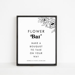Retro Script Hart Bloem Bloem Bar Trouwteken Poster