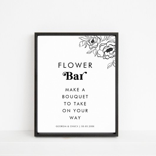 Retro Script Hart Bloem Bloem Bar Trouwteken Poster