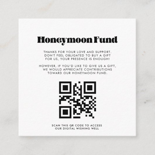 retro script Honeymoon Fonds QR kabeljauw Informatiekaartje (Voorkant)