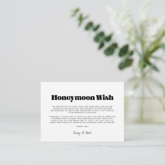 retro script Honeymoon wish Informatiekaartje (Staand voorkant)