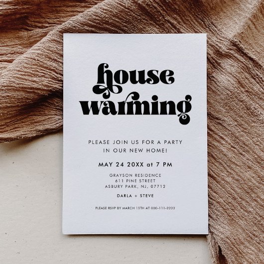  Retro Script Housewarming Party Kaart