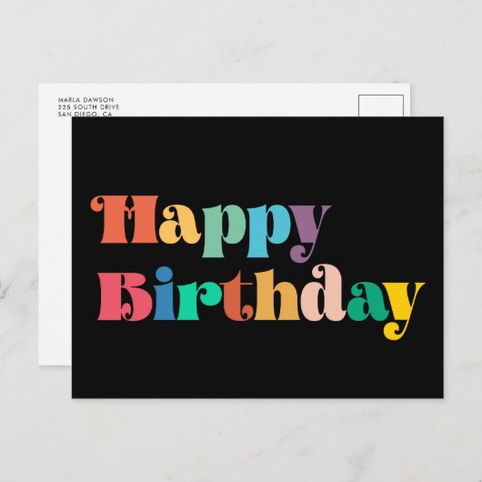 retro script Kleurrijk Happy Birthday Briefkaart (Voorkant / Achterkant)