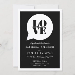 RETRO SCRIPT LOVE SPEECH BUBBLE WEDDING INVITATION KAART