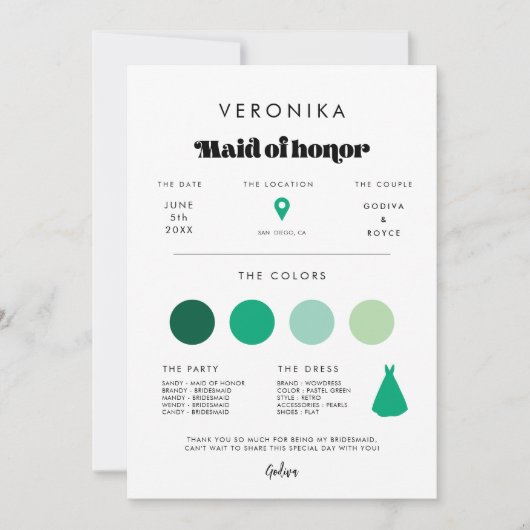 Retro Script Maid of Honor info kaart (Voorkant)