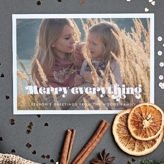  Retro Script Merry Everything Foto Feestdagenkaart