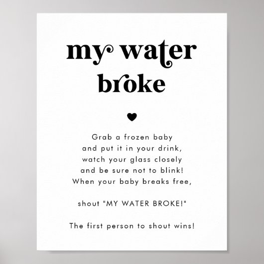 Retro Script Mijn Water Broke Baby shower Game Sig Poster (Voorkant)
