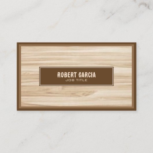 Retro Script | Moderne bruine Tan Wood Look Visitekaartje (Voorkant)
