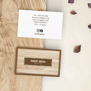 Retro Script Moderne bruine Tan Wood Look Visitekaartje