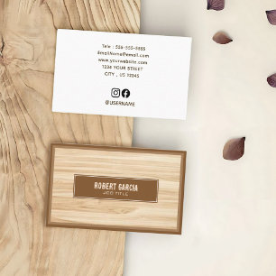 Retro Script Moderne bruine Tan Wood Look Visitekaartje