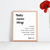 Retro Script Naam Suggesties Baby shower Sign Poster