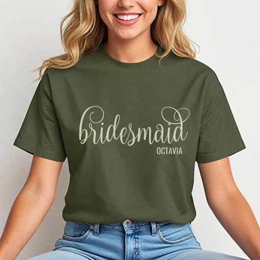 Retro Script Natuurlijke Vermoeidheid Groen Bruids T-shirt