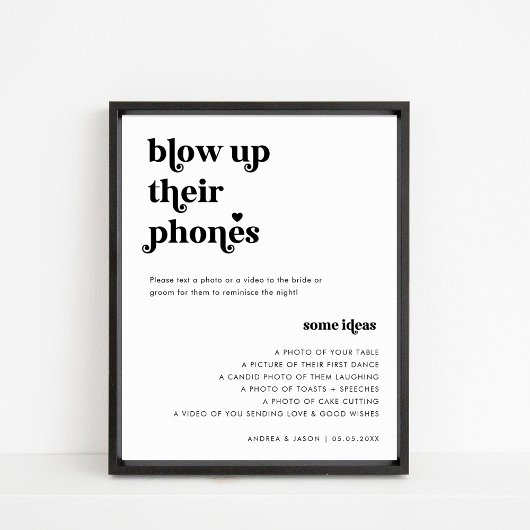 Retro script opblazen hun telefoons bruiloft teken poster