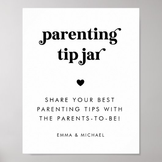 Retro Script Ouderschap Tip Jar Baby shower Sign Poster (Voorkant)