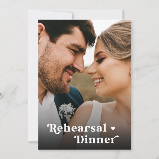 Retro Script Photo Minimalist Rehearsal Dinner Kaart (Voorkant)