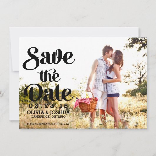 Retro Script Photo Sla de datumaankondiging op Kaart (Voorkant)