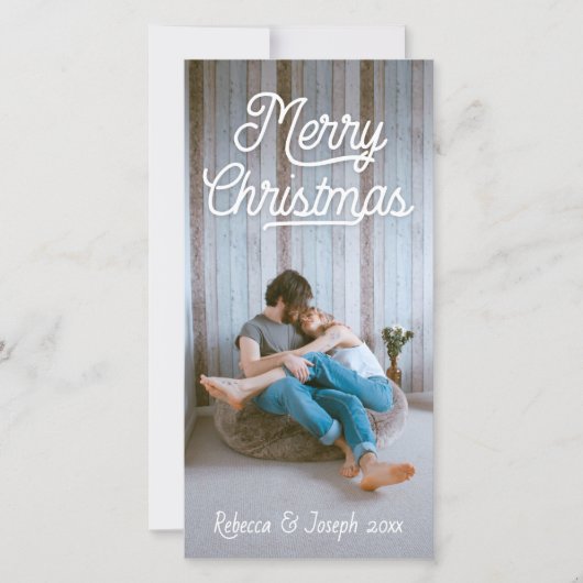 Retro Script Prettig Kerstmis Foto (Voorkant)
