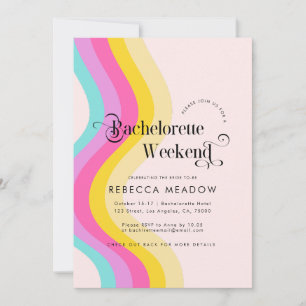 Retro Script Rainbow kleurrijke bachelorette party Kaart