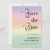 Retro Script Rainbow LGBTQ Foto Gay Pride Weddensc Save The Date (Voorkant)