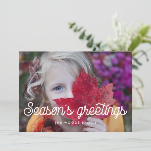 Retro  Script Season's Greetings Foto Feestdagenkaart (Staand voorkant)