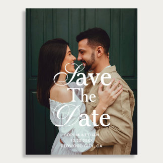 Retro Script Serif Photo Wedding Save The Date Aankondigingskaart