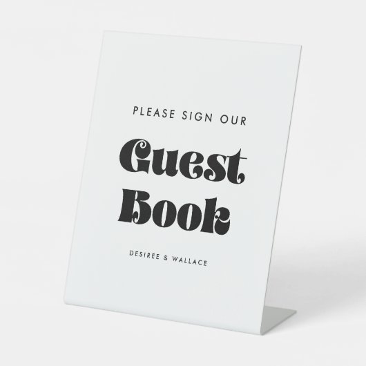  Retro Script Teken ons gastenboek Reclamebord Met Voetstuk (Voorkant)