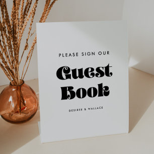Retro Script Teken ons gastenboek Reclamebord Met Voetstuk