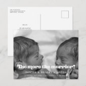 Retro script Twin Birth Hoe meer de merrier foto Briefkaart (Voorkant / Achterkant)