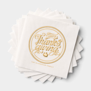 Retro Script Typografie Label Happy Thanksgiving Folie Servetten