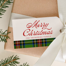 Retro Script Vrolijk Kerstfeest Rood Groen Plakken