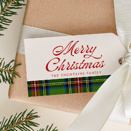 Retro Script Vrolijk Kerstfeest Rood Groen Plakken Cadeaulabel