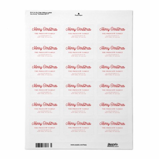 Retro script Vrolijk kerstgezin Etiket (Full Sheet)