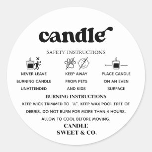 Retro Script Waarschuwing Kaars Zwart-wit Ronde Sticker