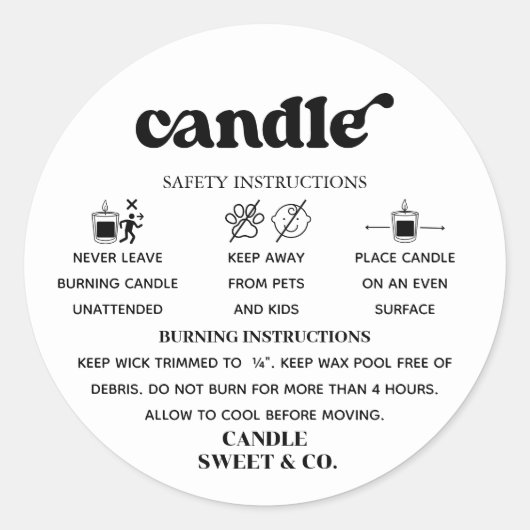 Retro Script Waarschuwing Kaars Zwart-wit Ronde Sticker (Voorkant)