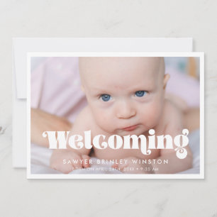  retro script Welcoming baby foto Aankondiging