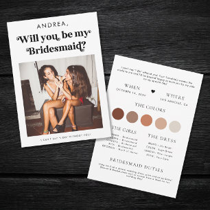 Retro script zal je mijn bruidsmeisje voorstel kaart