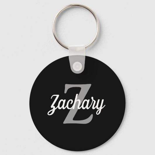 Retro Script zwart grijs wit monogram Sleutelhanger (Voorkant)