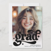 Retro Script Zwart Wit 4 Foto Afstuderen Kaart (Voorkant)