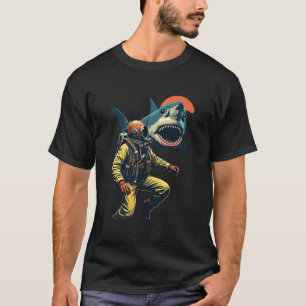 Retro Scuba Diver Shark Attack Illustratie T-shirt