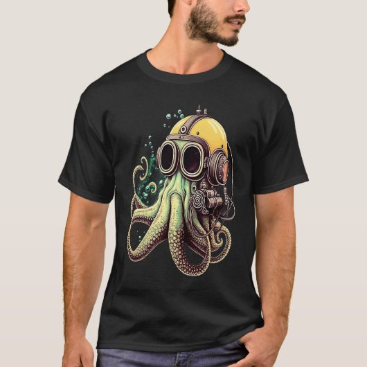 Retro Scuba Diver Weird Octopus Design Octopus Hel T-shirt (Voorkant)