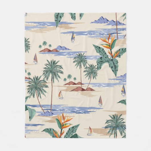 Retro seamless tropical island pattern on light be fleece deken (Voorkant)