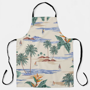 Retro seamless tropical island pattern on light be schort
