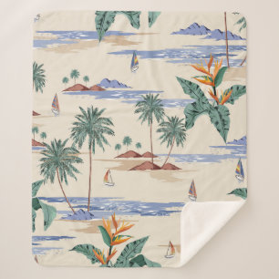 Retro seamless tropical island pattern on light be sherpa deken