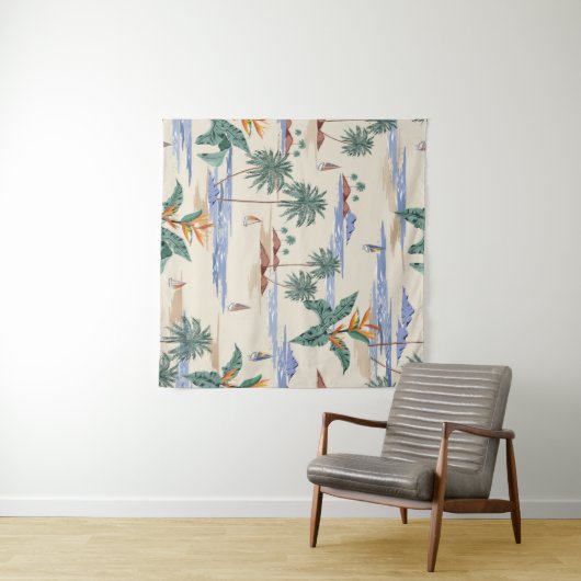 Retro seamless tropical island pattern on light be wandkleed (In Situ (horizontaal))