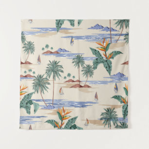 Retro seamless tropical island pattern on light be wandkleed
