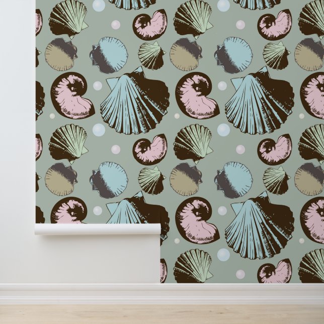 Retro Seashell Patroon Behang (Applicatie)