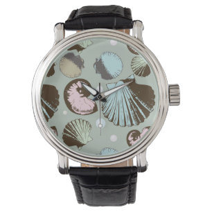 Retro Seashell Patroon Horloge