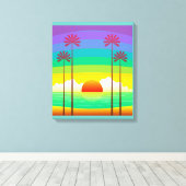 Retro Seaside Sunrise Canvas Afdruk (Insitu (Houten vloer))
