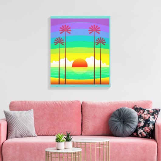 Retro Seaside Sunrise Canvas Afdruk (Insitu (Woonkamer))