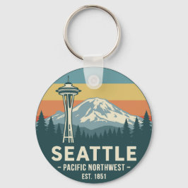 Retro Seattle Pacific Northwest Mt. Rainier Sleutelhanger