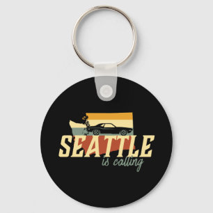  Retro Seattle Washington City Map VS Sleutelhanger